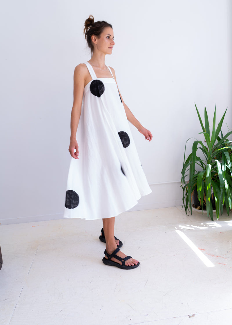 Land Dress- White w/ Dots