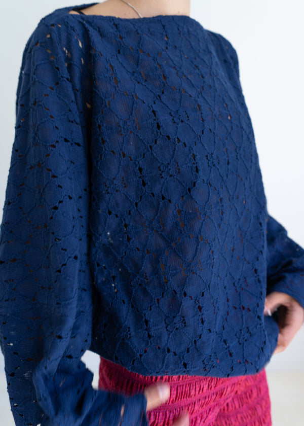 Tomi Top- Navy Cotton Lace