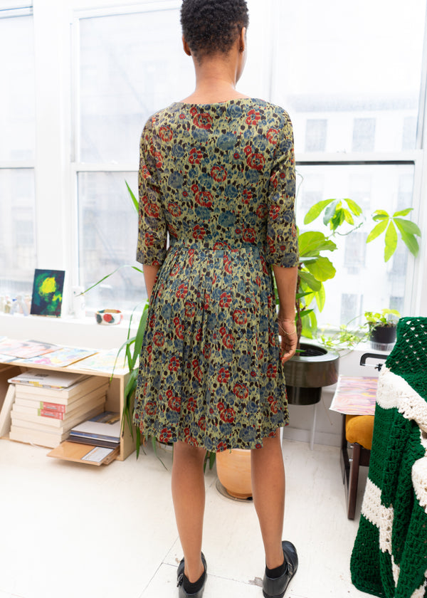 Vintage Green Flower short dress