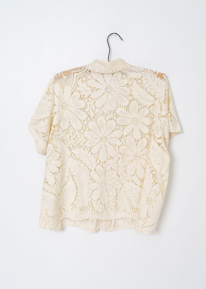 Adult School Boy Top- Big Lace Flower Off White
