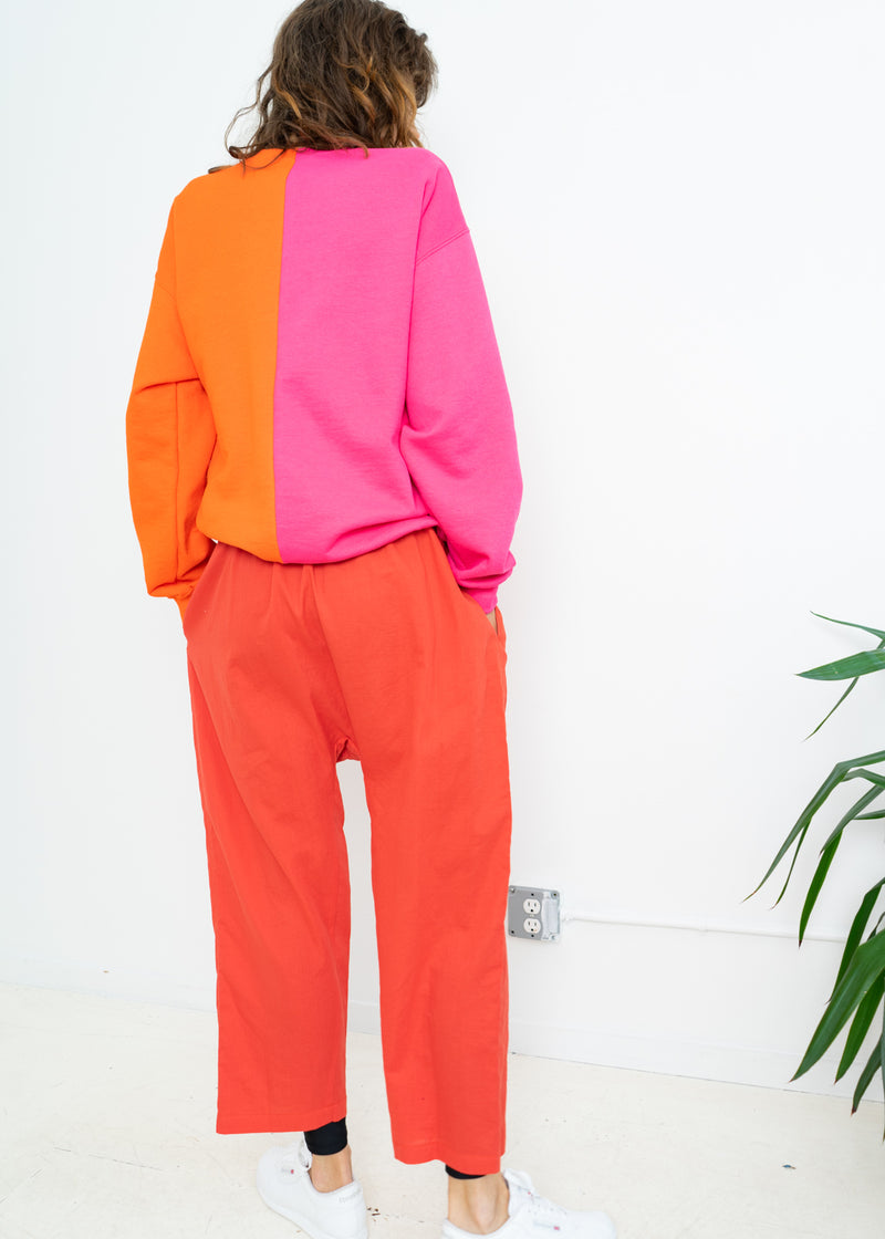 Color Field Sweatshirt- Pink and Orange Down the Center