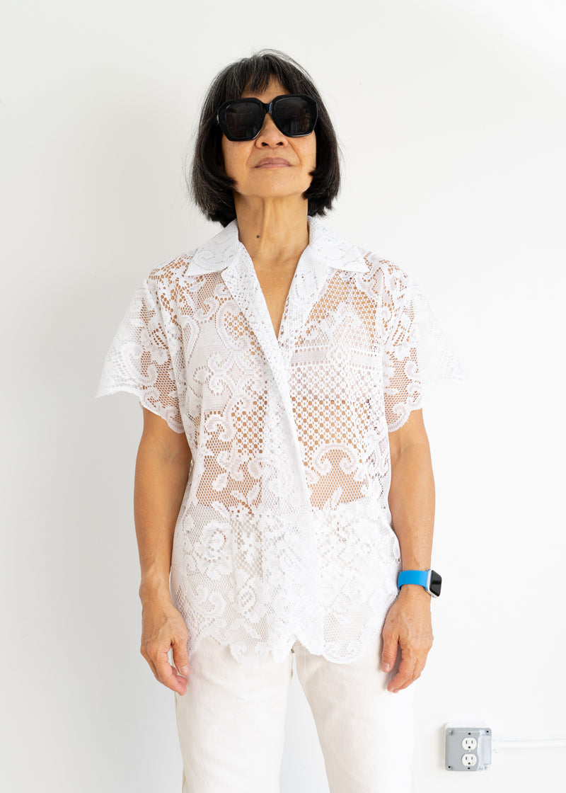 Adult School Boy Top- White Lace