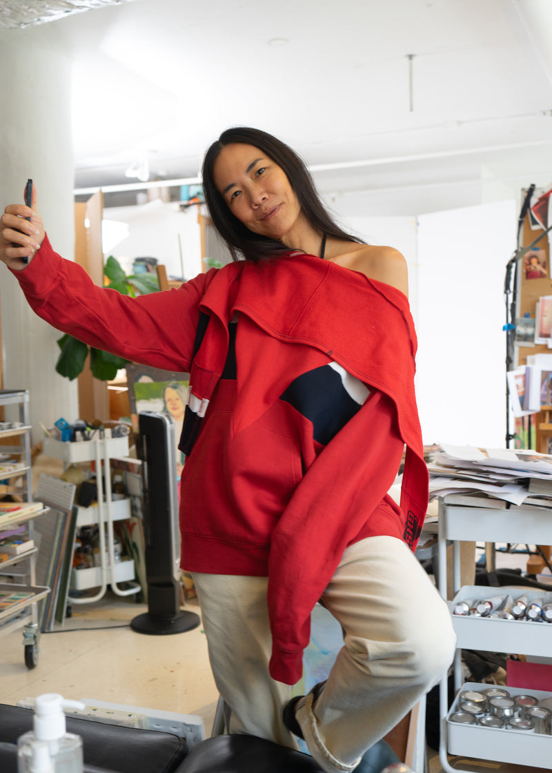 Bless Scarf Sweater- Red Hoodie Red