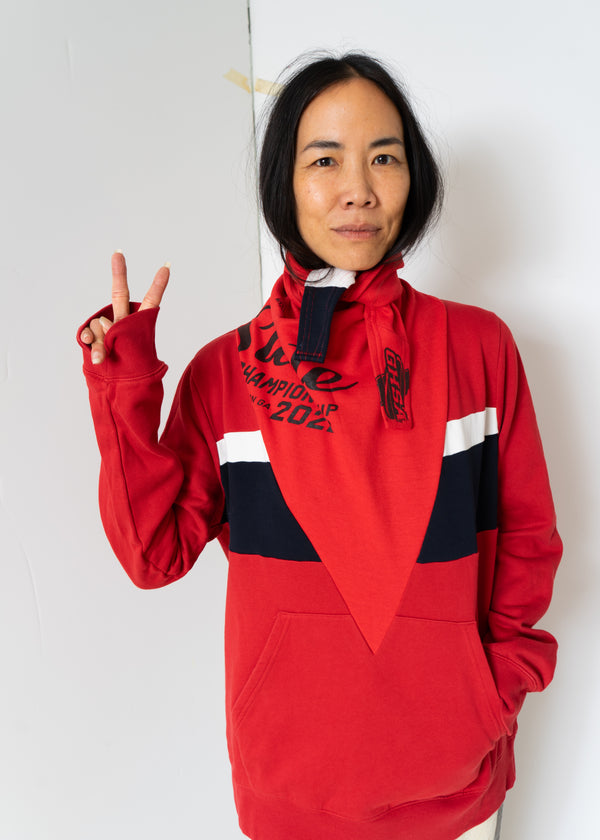 Bless Scarf Sweater- Red Hoodie Red