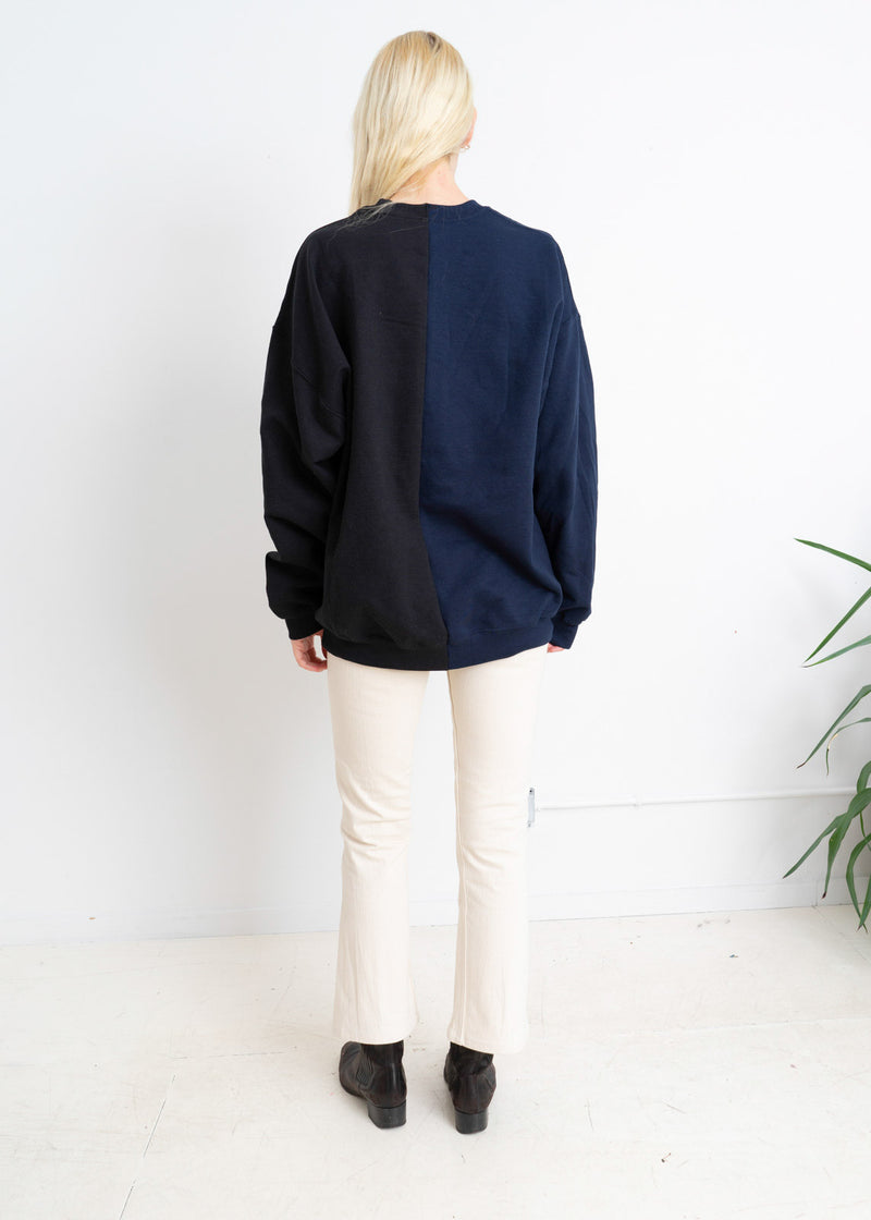 Color Field Sweatshirt- Black and Navy Down the Center