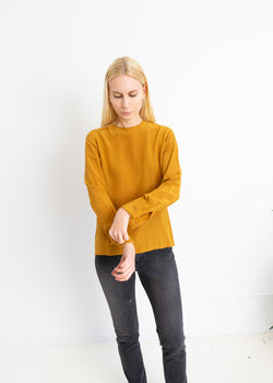 Marigold silk top with back button
