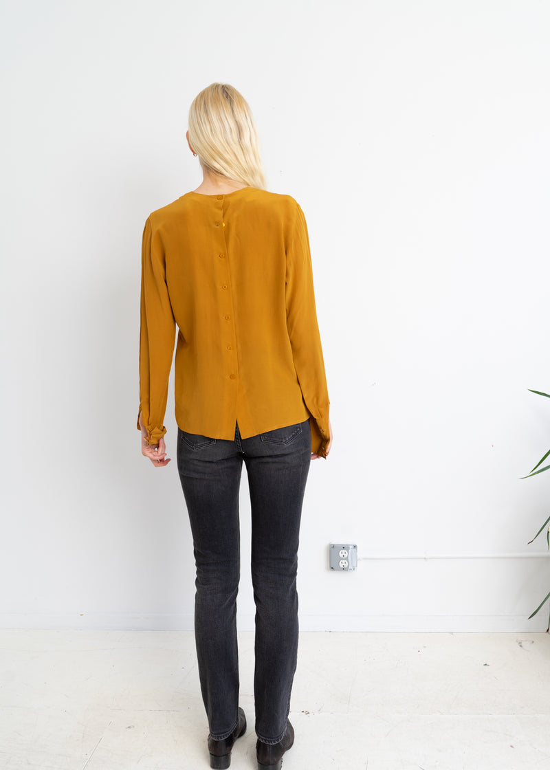 Marigold silk top with back button
