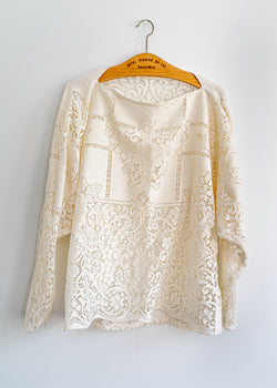 Lace Tomi Top- Vintage Grid and paisley Lace-ecru