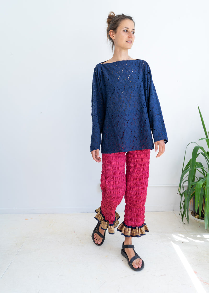 Tomi Top- Navy Cotton Lace