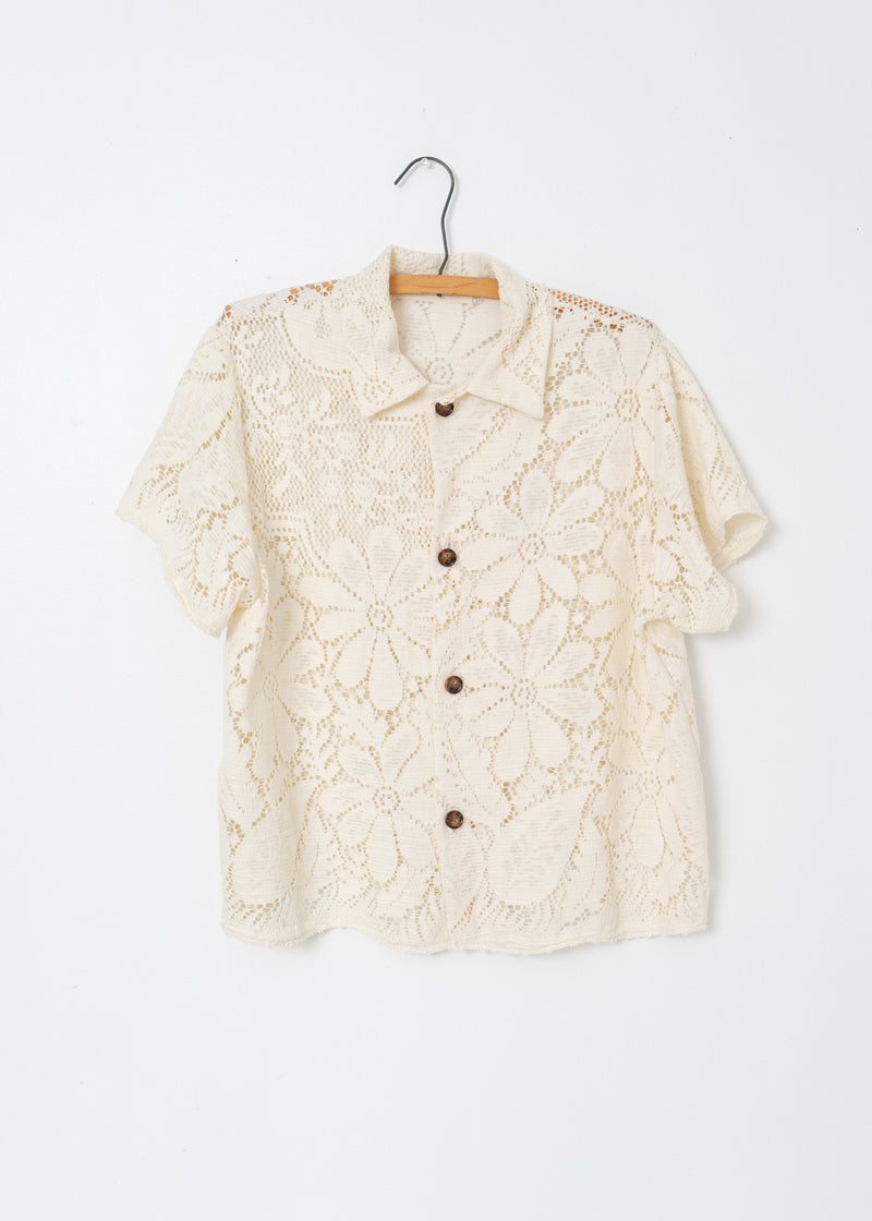 Adult School Boy Top- Big Lace Flower Off White
