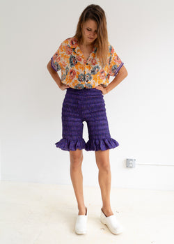 Rara Ruffle Shorts-Purple Floral
