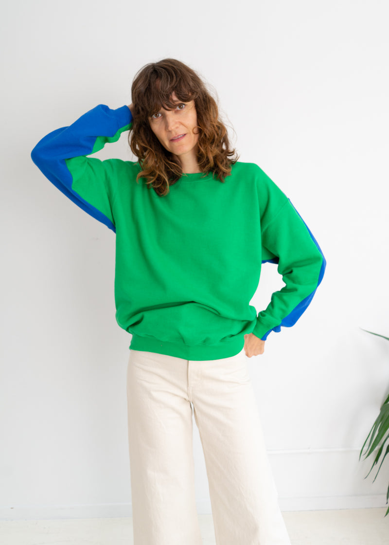 Color Field Sweatshirt- Green and Blue Down the Side