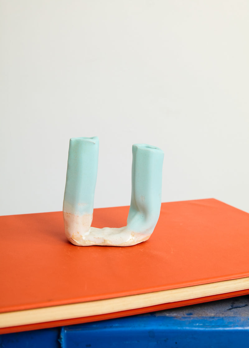 Double Candlestick holder- ice blue