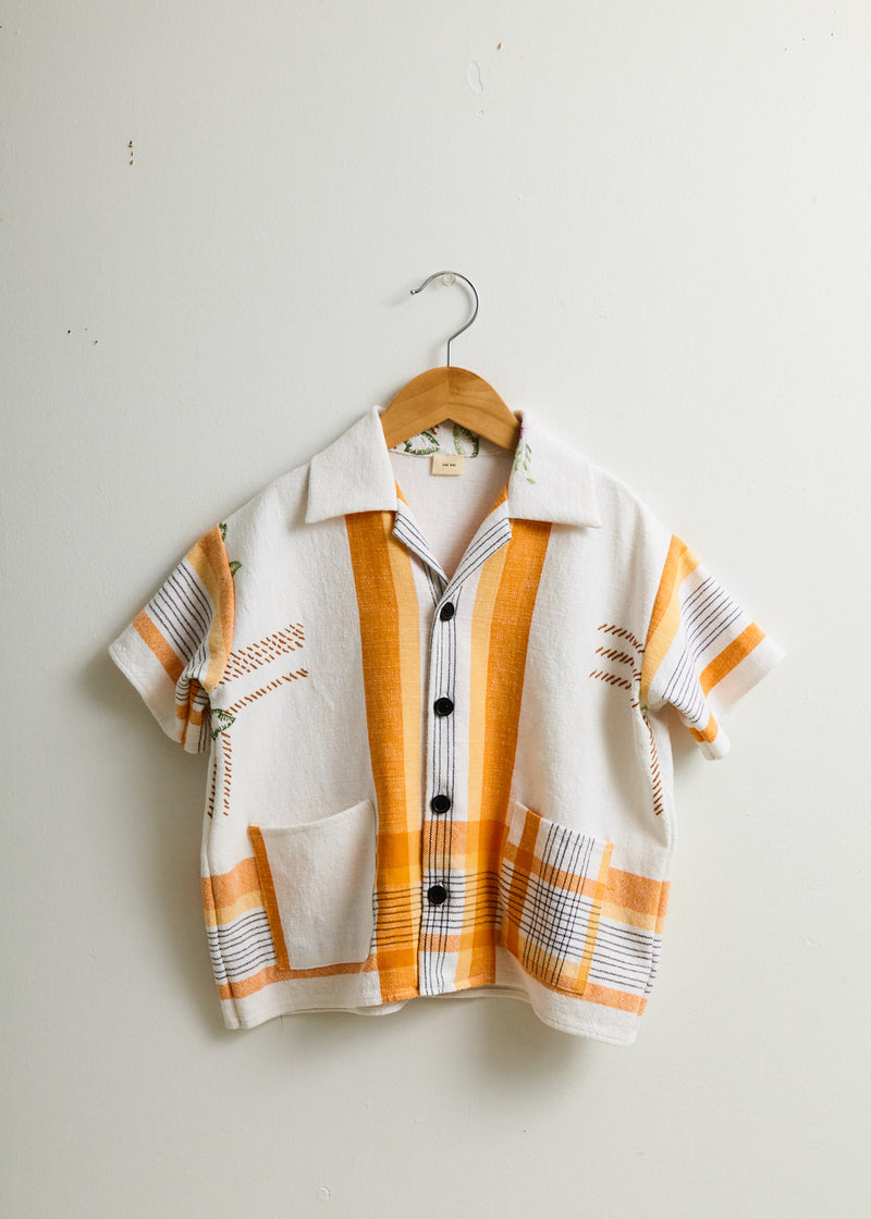 Kid's School Boy Shirt- 6y Orange Grid