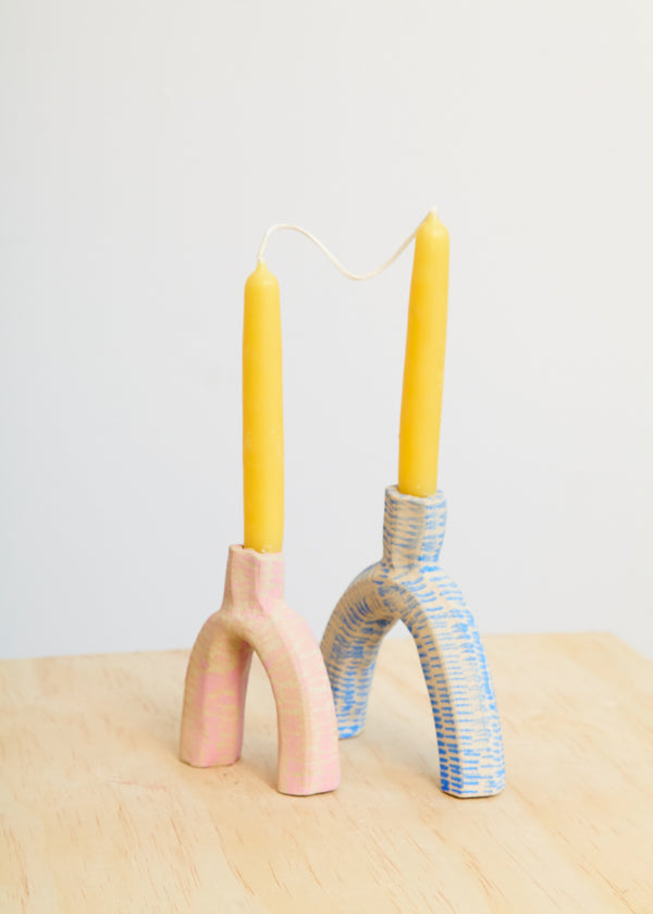 Candlestick holder- Pink and Blue Matte